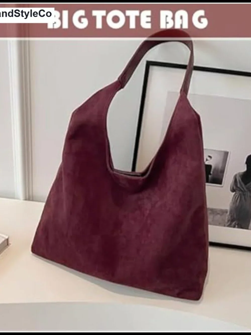 Suede Slouchy Hobo Bag Women Shoulder Tote Tablet Work